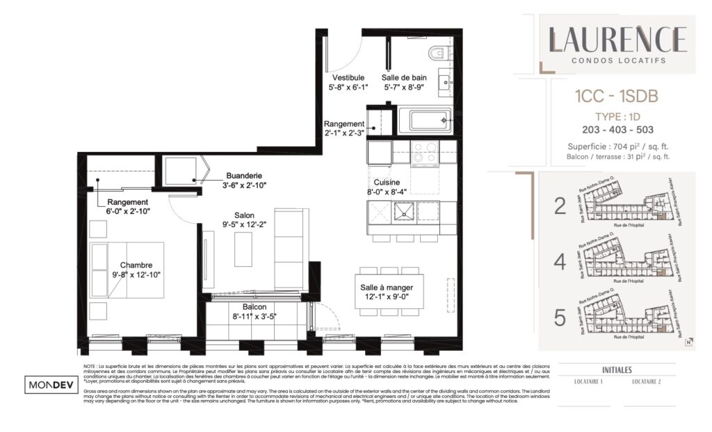 Plan de l'unité d'une chambre du projet Laurence