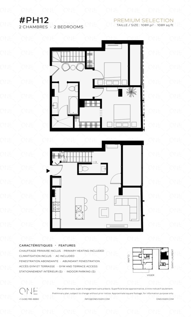 Plan unité 2 chambres One Viger